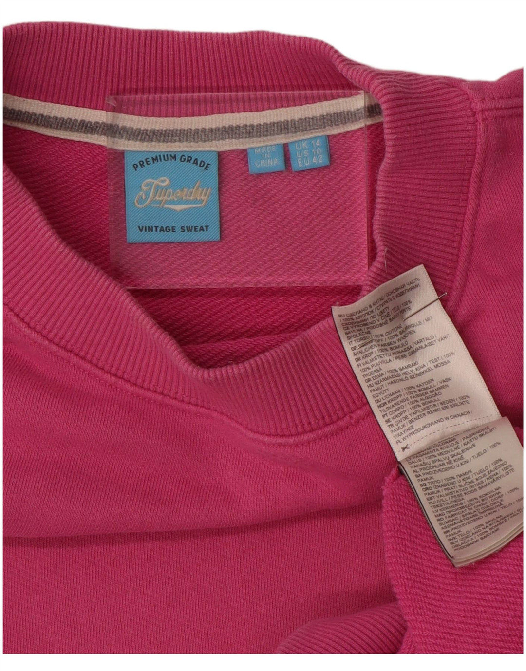 SUPERDRY Pulover supradimensionat pentru femei UK 14, bumbac mare, roz