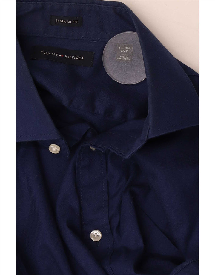 Cămașă Tommy Hilfiger pentru bărbați, cu tăiere obișnuită, mărimea 16 1/2 mare, albastru, bumbac