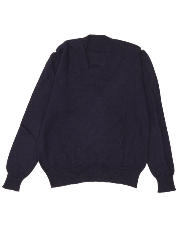 Vintage Mens V-Neck Jumper Sweater Large Navy Blue Colourblock Alpaca Wool