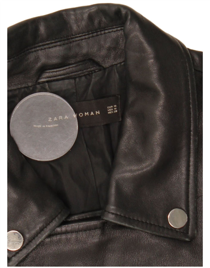 Jachetă Biker din piele pentru femei Zara UK 12 Medium Black