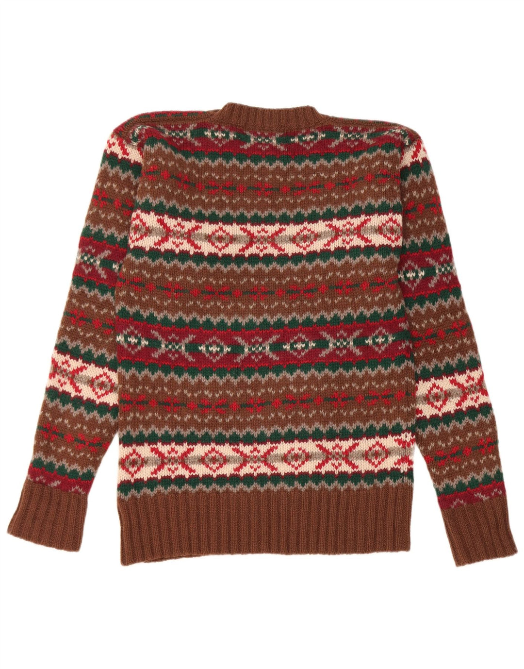 Pulover pentru bărbați Chaps cu decolteu rotund din lână virgină Fair Isle, maro, mic