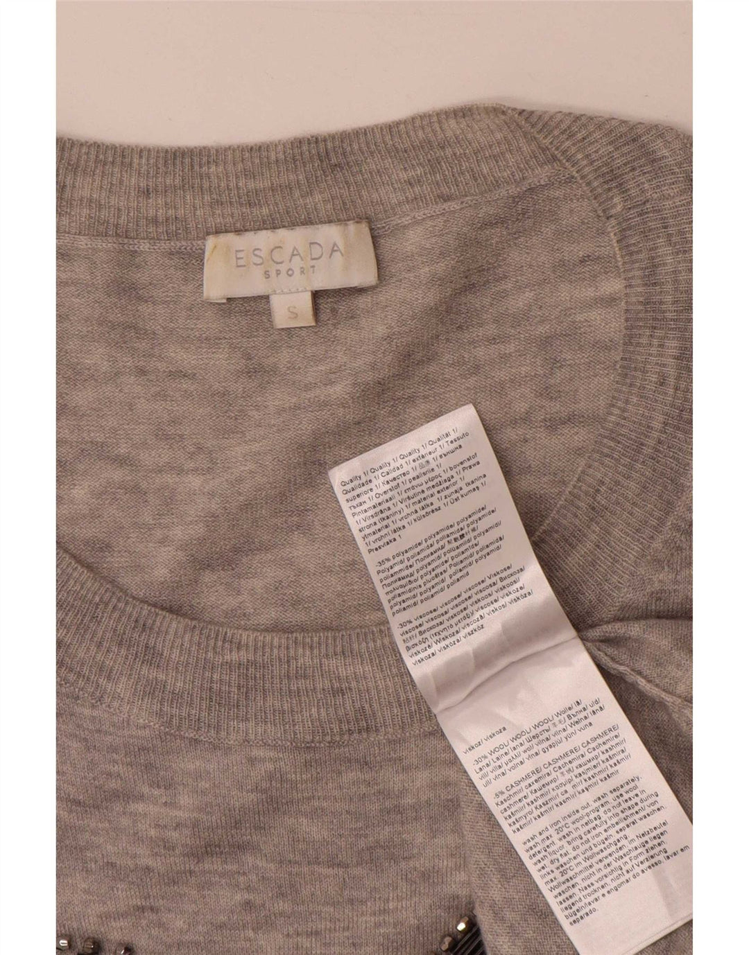 Pulover Escada pentru femei, cu grafic supradimensionat, cu gât de barcă, UK 10, gri mic
