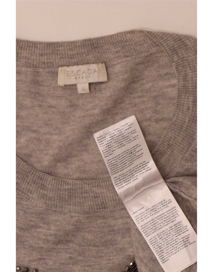 Pulover Escada pentru femei, cu grafic supradimensionat, cu gât de barcă, UK 10, gri mic