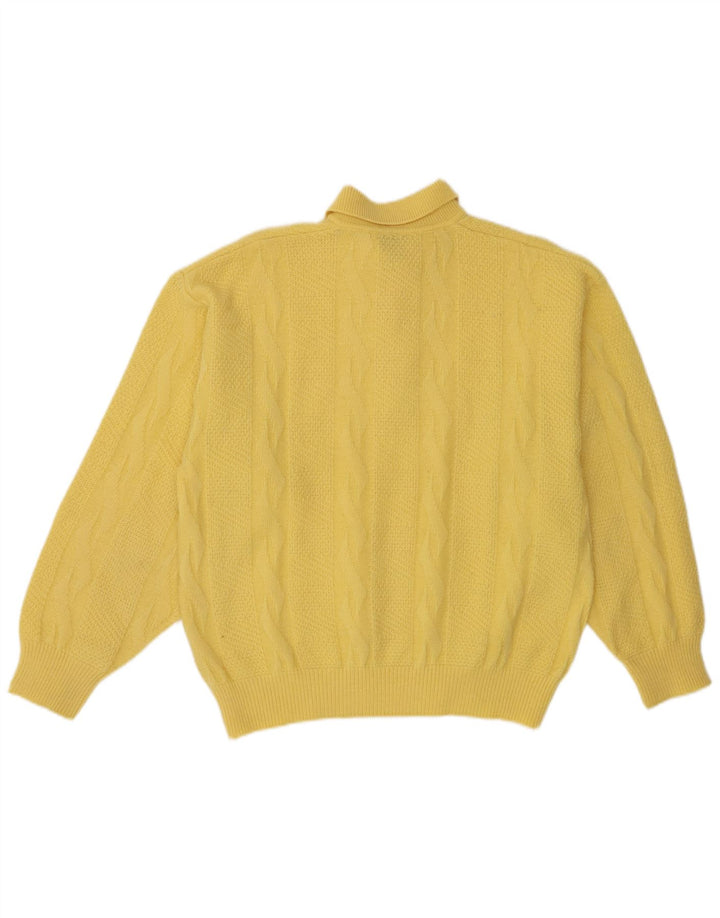 Pulover vintage pentru bărbați cu gât polo, lână mare, galbenă