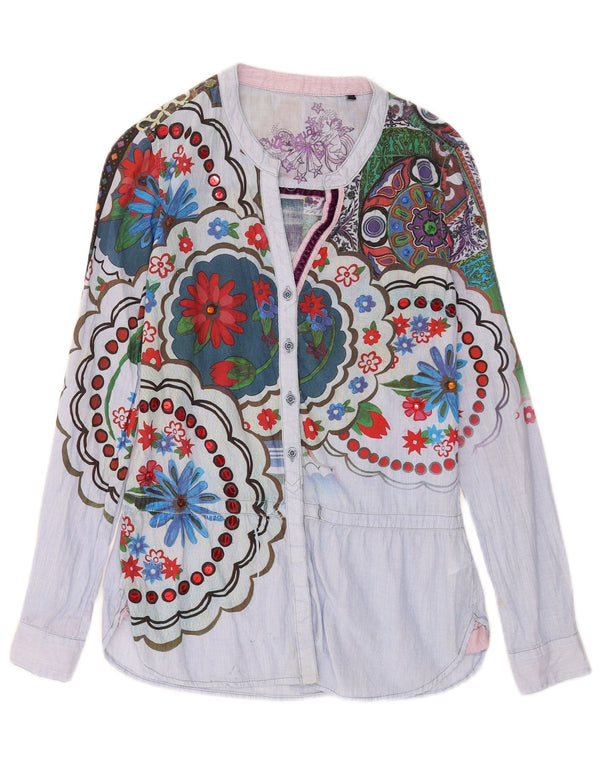 Bluză cu cămașă cu grafică Desigual pentru femei UK 10 mic, albastru, bumbac floral