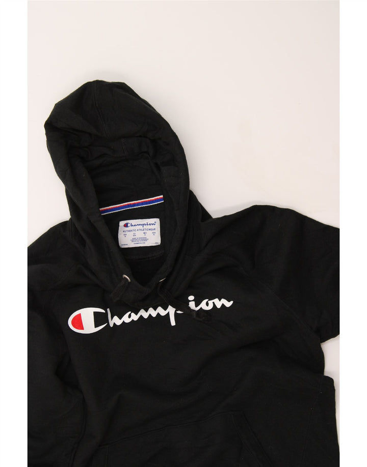 CHAMPION Womens Graphic Hoodie Jumper UK 14 Medium Black Vintage Champion and Second-Hand Champion from Messina Hembry 