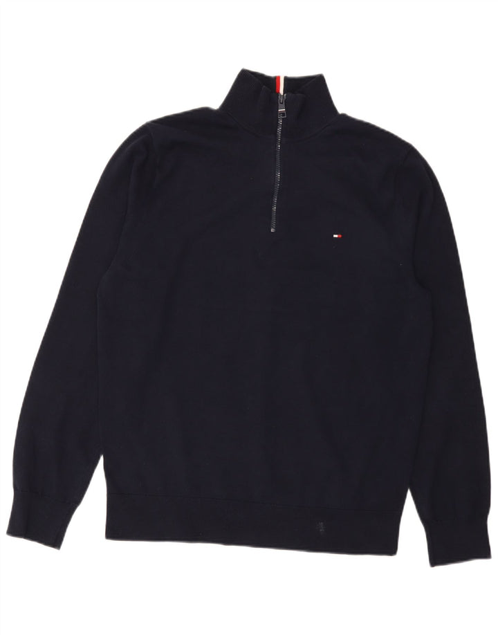 Pulover pentru bărbați Tommy Hilfiger, cu fermoar, cu gât, bumbac mediu albastru bleumarin
