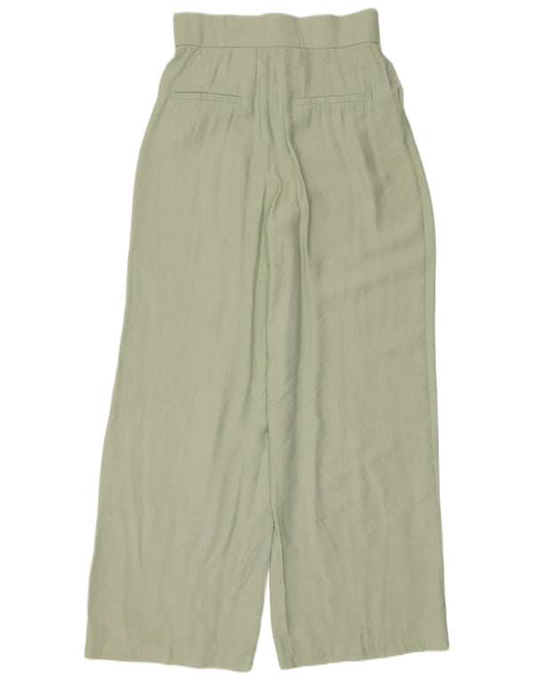 Zara Womens High Waist Wide Leg Trousers Small W26 L31 Green Modal