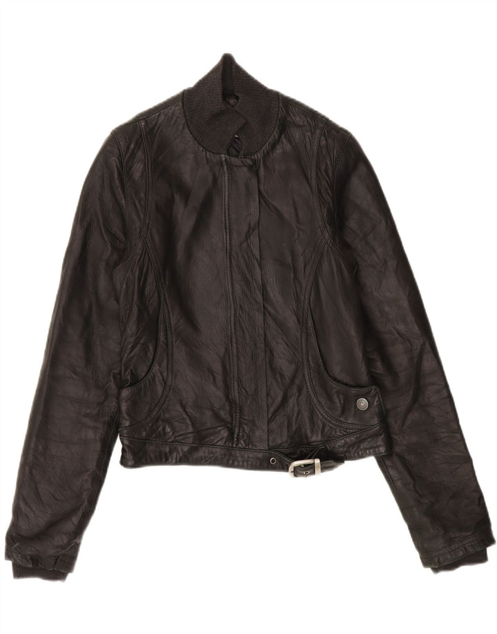 PINKO Womens Leather Jacket UK 8 Small Black Leather