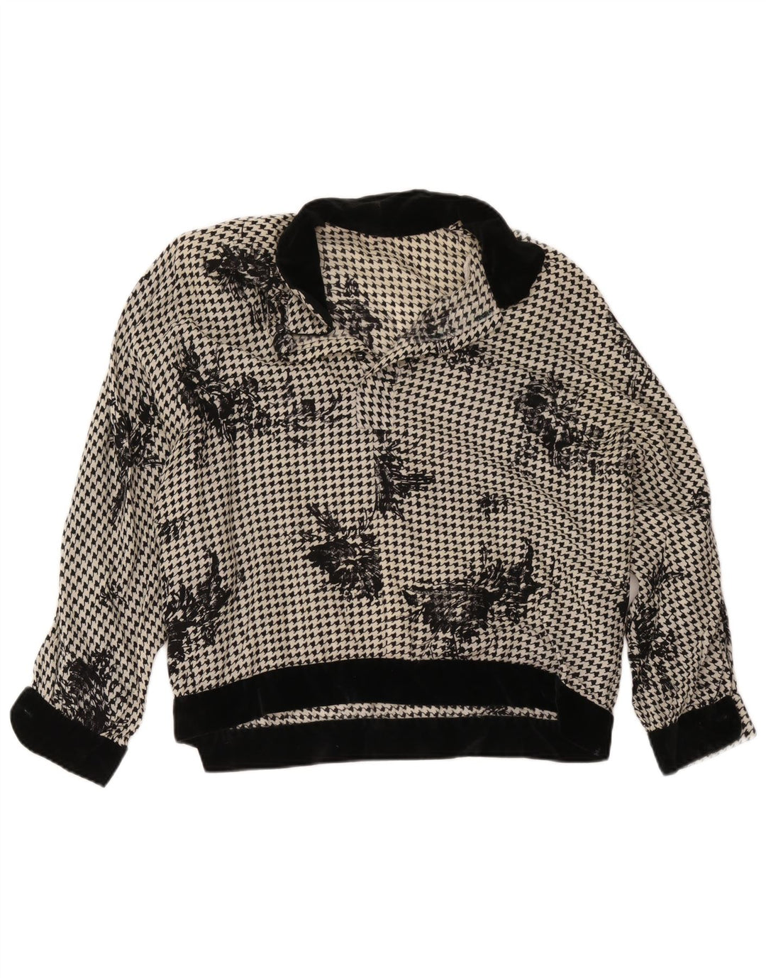 Bluză supradimensionată Vintage pentru femei UK 18 XL, picior de găină neagră
