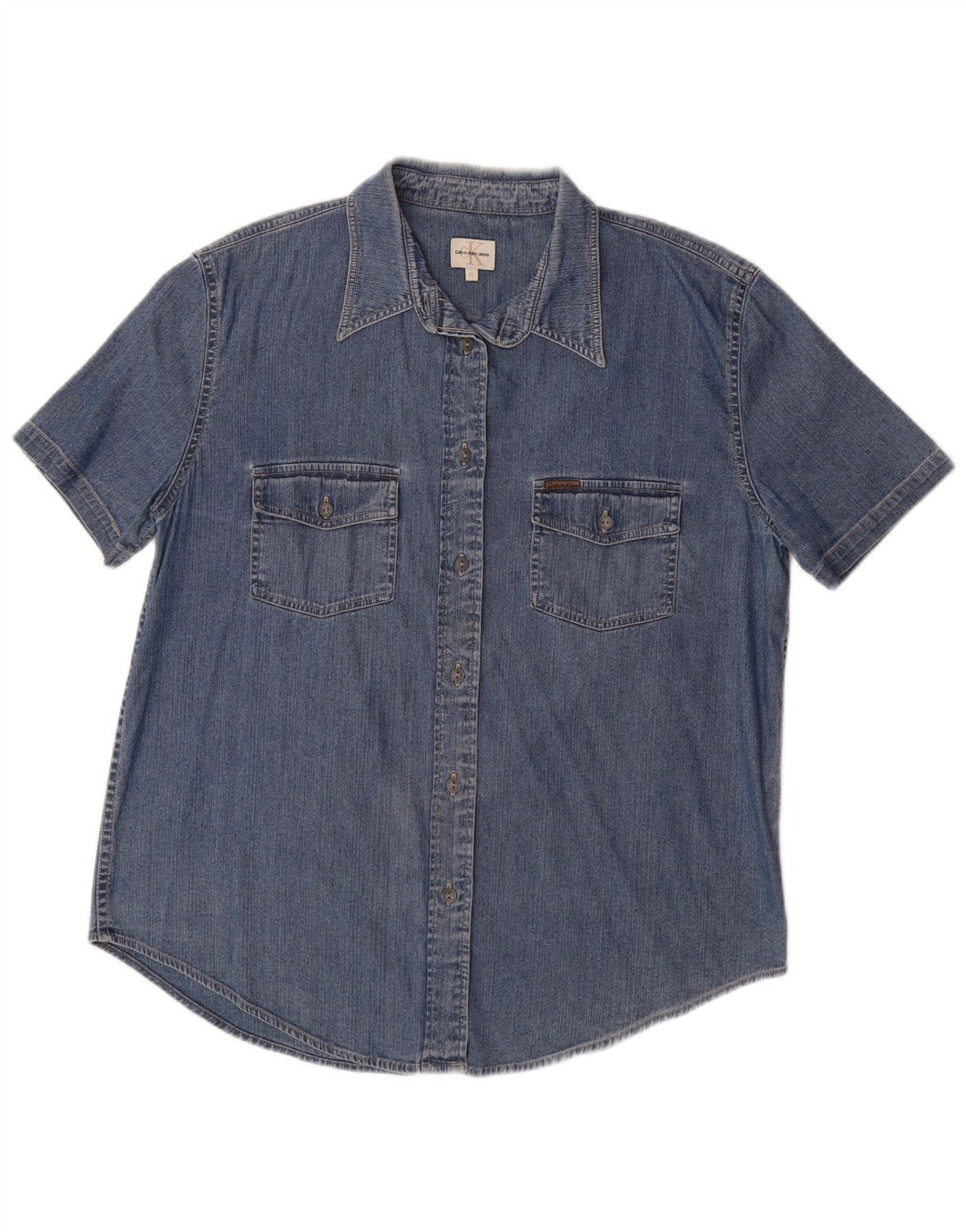 CALVIN KLEIN JEANS cămașă de denim cu mânecă scurtă pentru femei UK 18 XL bumbac albastru