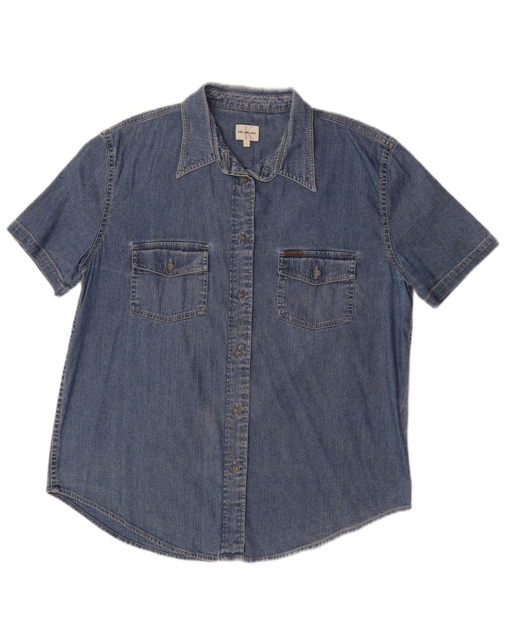 CALVIN KLEIN JEANS cămașă de denim cu mânecă scurtă pentru femei UK 18 XL bumbac albastru