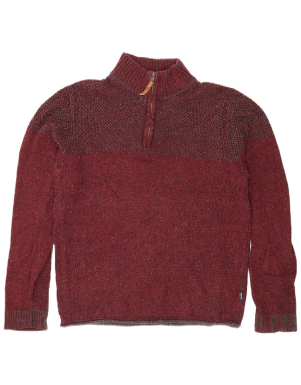 Pulover pentru bărbați Fat Face, cu fermoar, cu gât, bumbac cu pete burgundy mediu