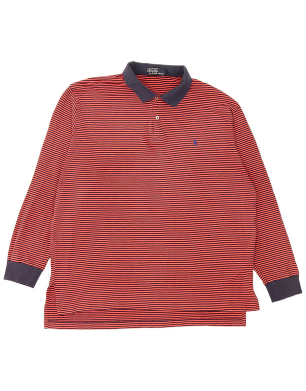 Polo Ralph Lauren pentru bărbați, tricou polo rugby cu mânecă lungă, bumbac roșu cu dungi