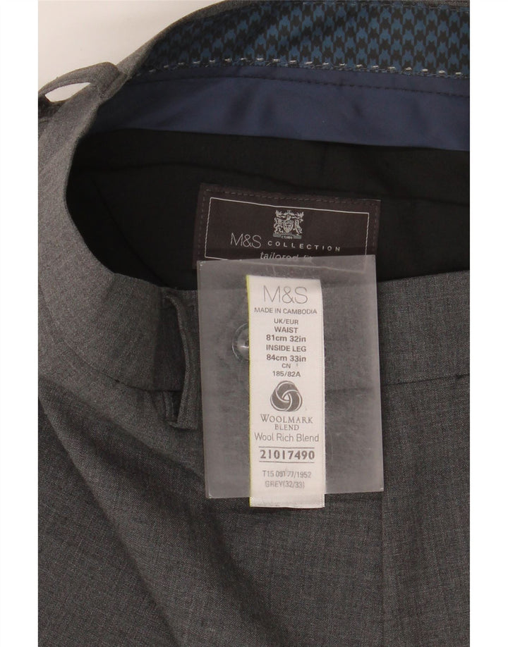 Marks & Spencer Pantaloni de costum slim, croiți, pentru bărbați, L32 L33, lână gri