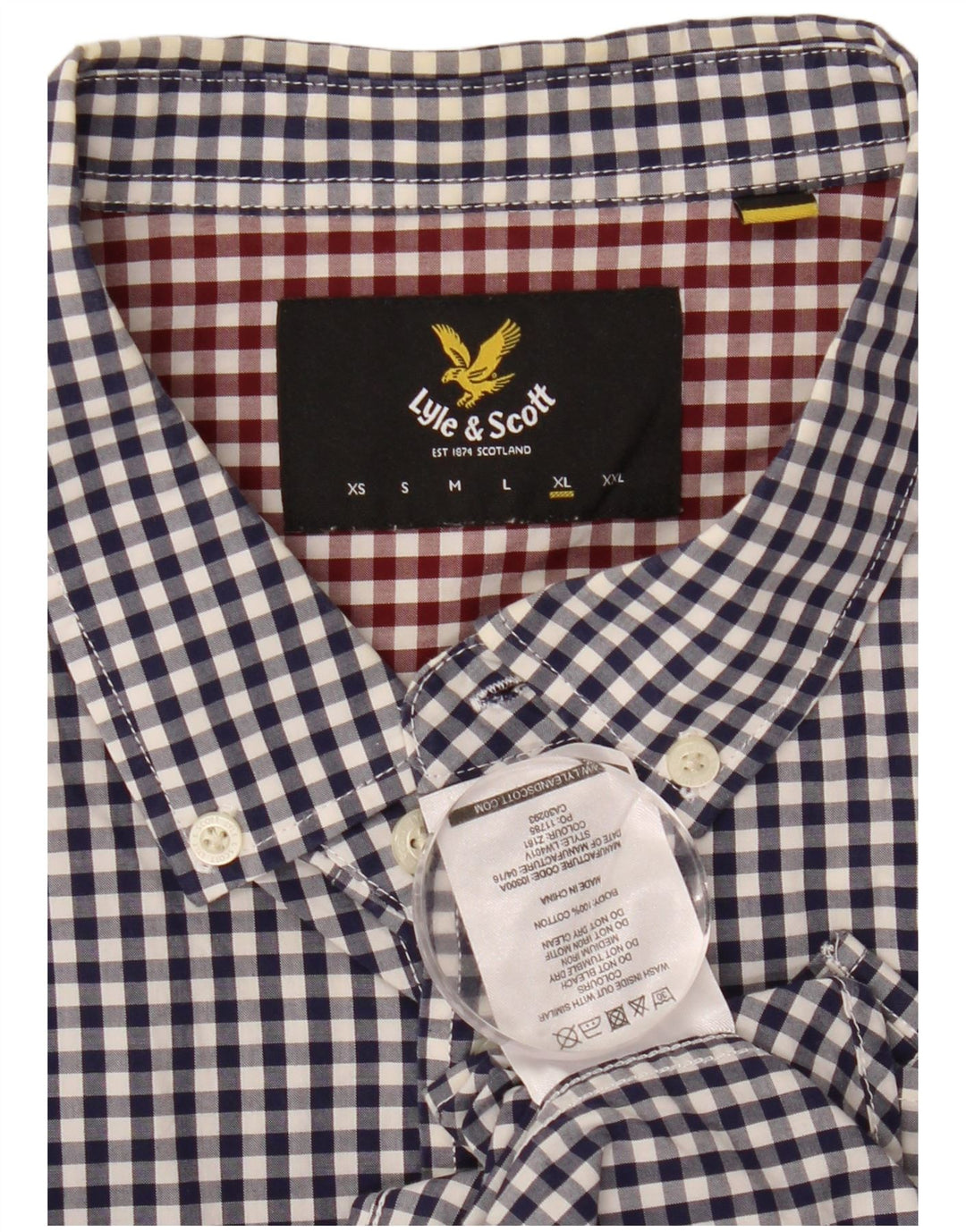 Cămașă pentru bărbați LYLE & SCOTT XL din bumbac vichy albastru bleumarin