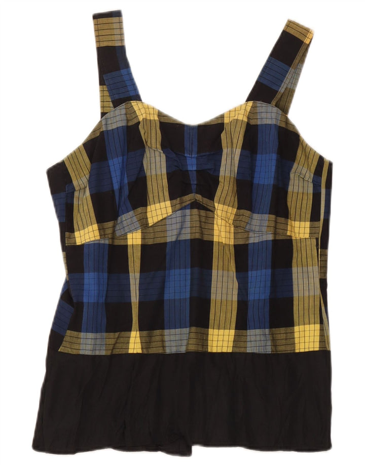 Bluză Vintage pentru femei Crop fără mâneci Top UK 10 Small Blue Check