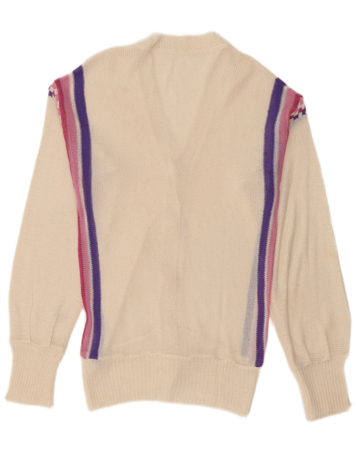 Pulover Cardigan Vintage pentru Damă UK 12 Medium Off White Striped
