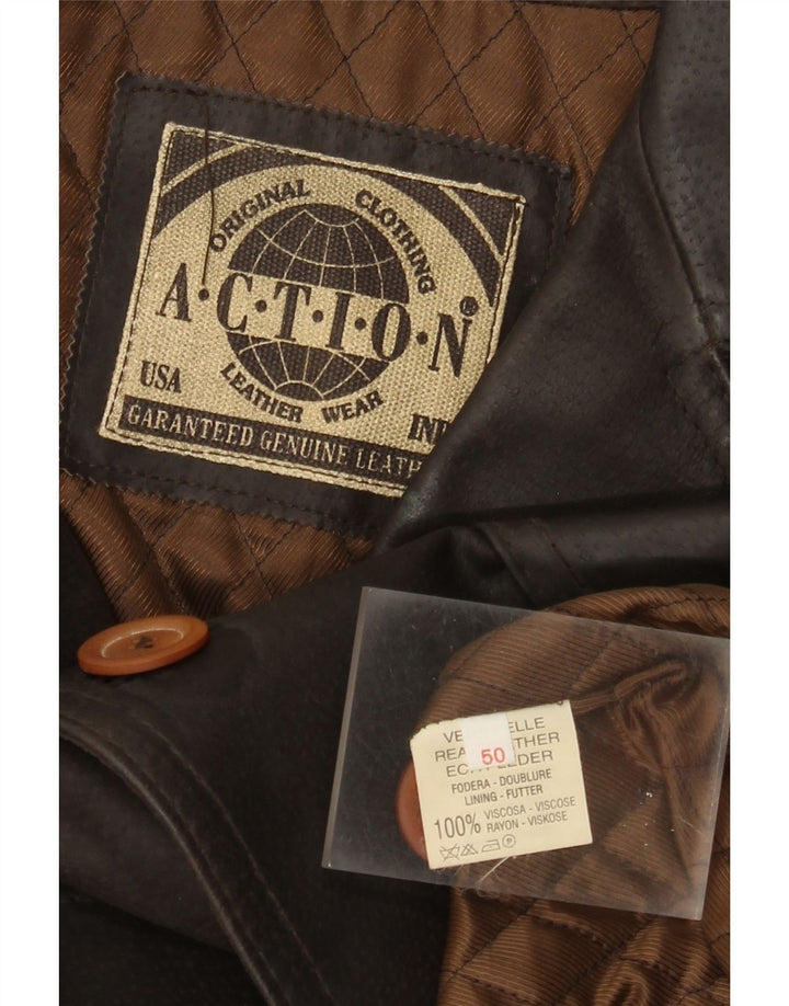 Jachetă de piele vintage pentru bărbați IT 50 din piele maro mare