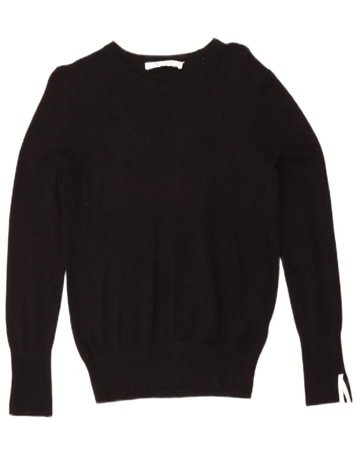 Pulover pentru femei Zara cu gât de barcă UK 12 Medium Black Viscose