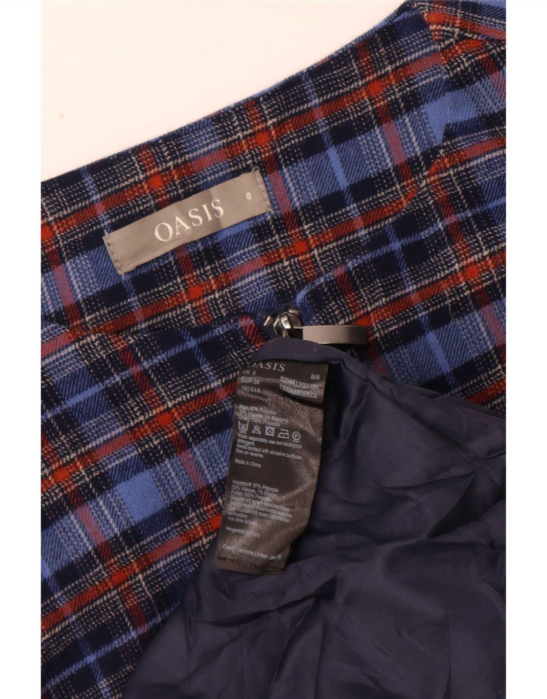 Rochie Oasis pentru femei fără mâneci, în formă de A, UK 8, poliester cu carouri albastre mici
