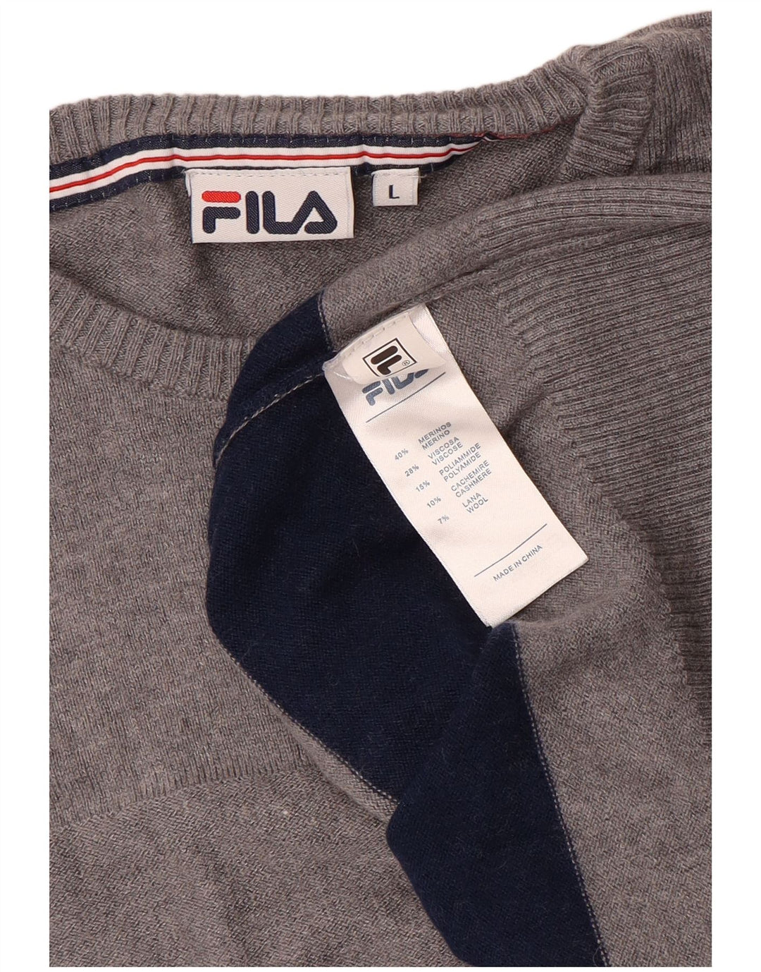 Pulover Fila pentru femei cu decolteu rotund UK 16 Lână mare cu dungi gri
