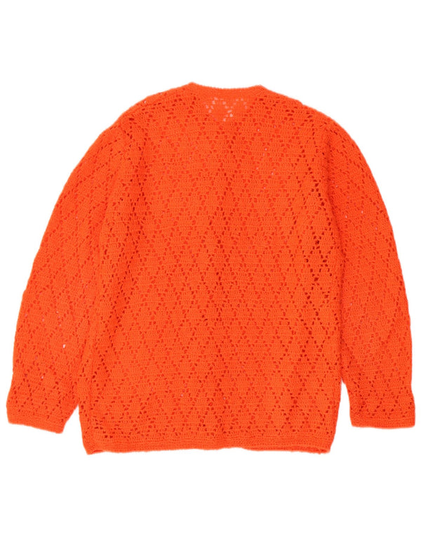Pulover vintage cardigan croșetat pentru femei UK 14 portocaliu mediu