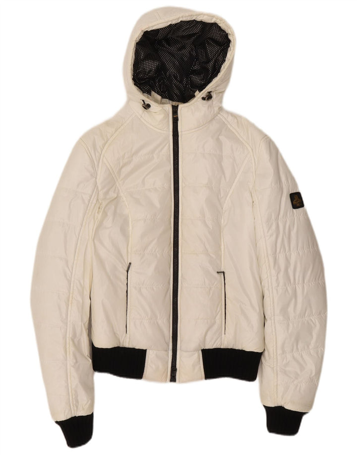 Jachetă bomber căptușită cu glugă pentru femei, UK 14, mare, alb, poliester