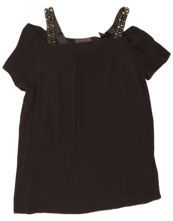Top pentru femei Trussardi cu umăr deschis IT 48 XL, viscoză neagră