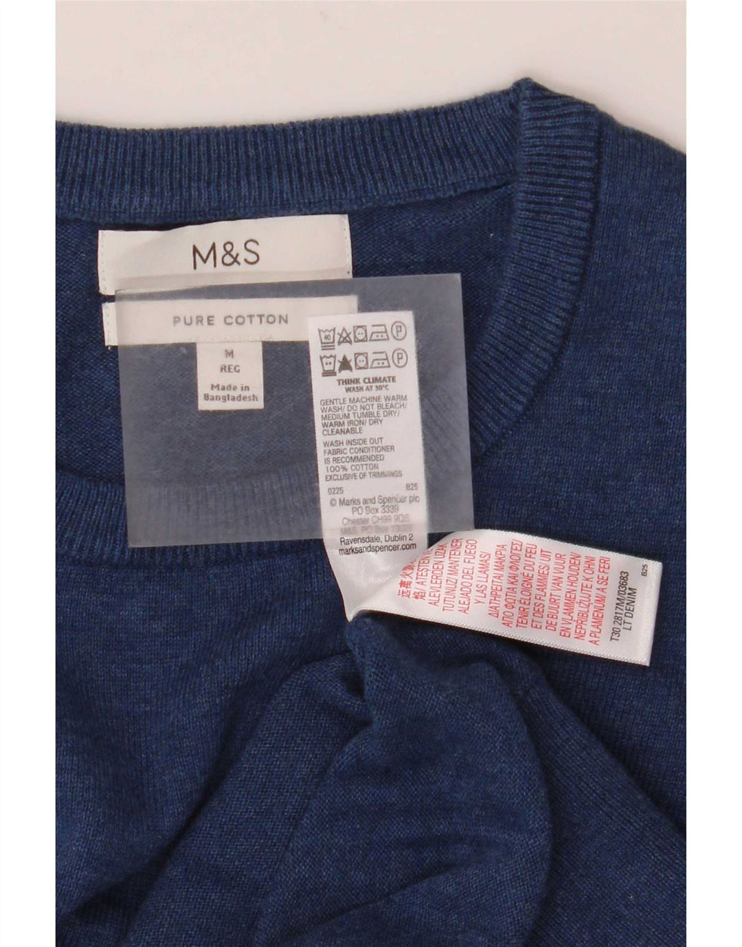 Pulover pentru bărbați Marks & Spencer cu gât crew pulover mediu din bumbac bleumarin