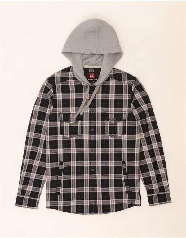 Cămașă de flanel cu glugă Quiksilver pentru bărbați, bumbac negru cu carouri