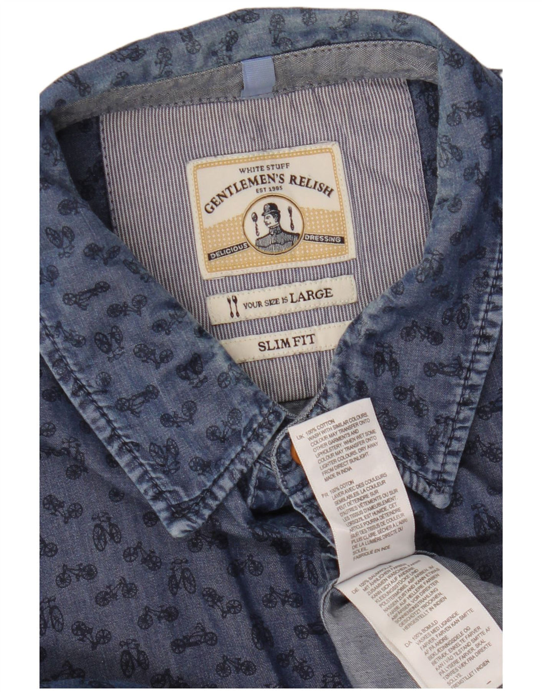 White Stuff Cămașă Slim Fit pentru bărbați cu model abstract din bumbac albastru mare