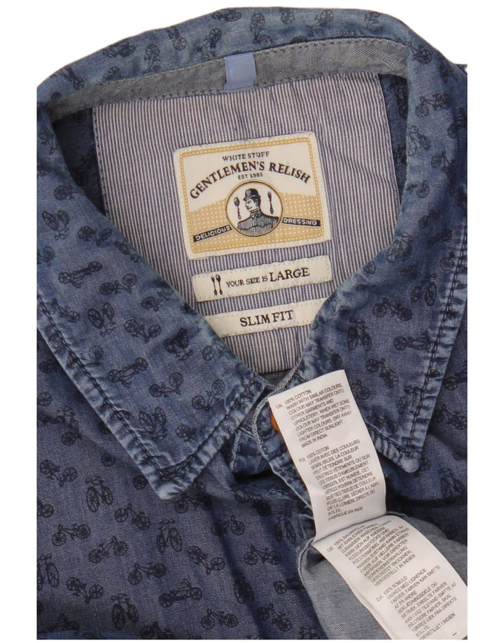 White Stuff Cămașă Slim Fit pentru bărbați cu model abstract din bumbac albastru mare