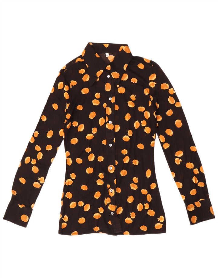Bluză cămașă vintage pentru femei cu model abstract IT 44 mediu negru