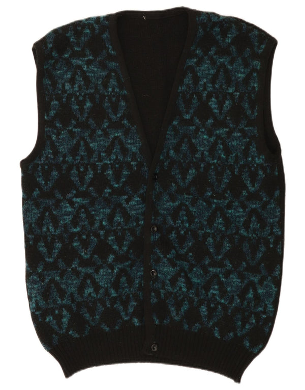 Cardigan Vintage fără mâneci pentru bărbați, mediu negru, geometric