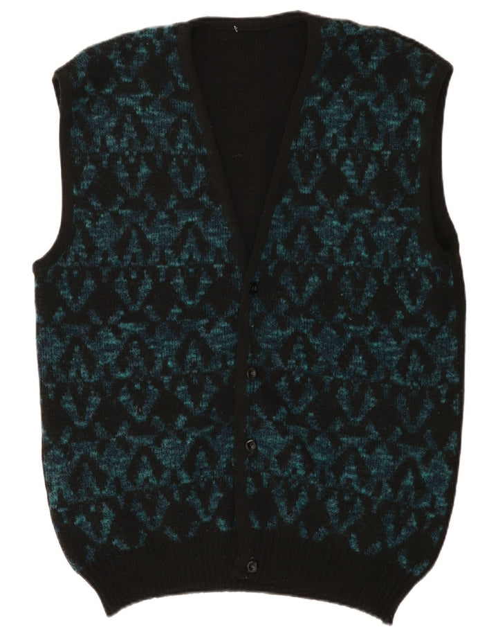 Cardigan Vintage fără mâneci pentru bărbați, mediu negru, geometric