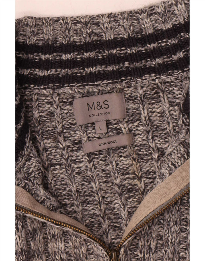 Pulover pentru bărbați Marks & Spencer, cu fermoar și gât, din lână mare, gri cu pete