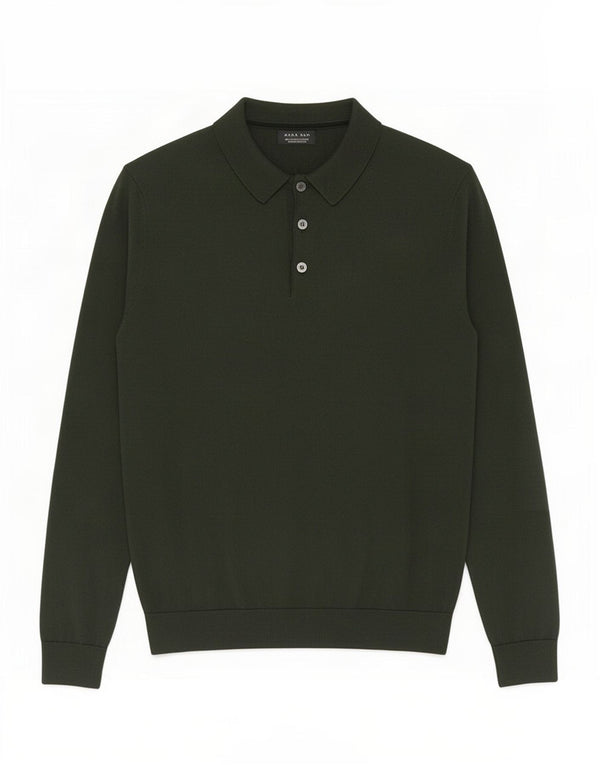 Pulover pentru bărbați Zara, cu gât polo, verde mediu acrilic