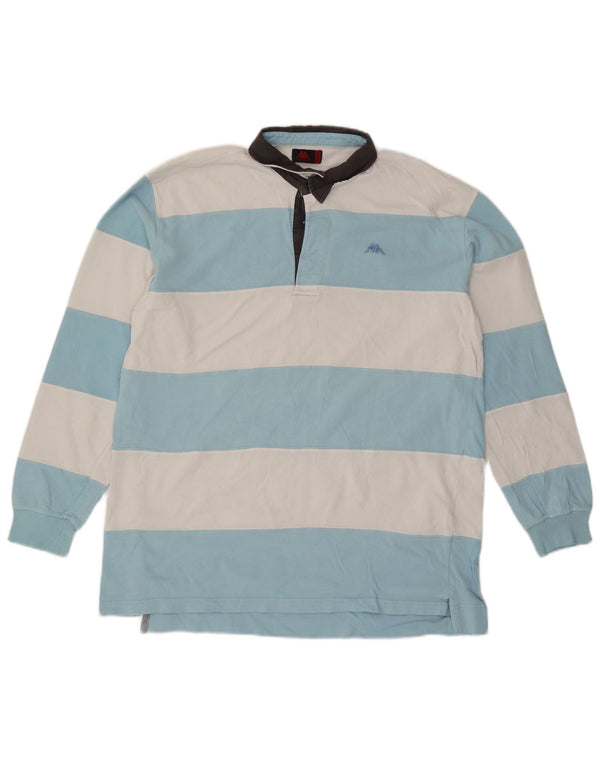 Kappa Mens Long Sleeve Rugby Polo Shirt XL Blue Striped Cotton