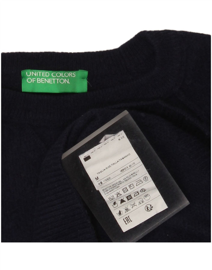 Pulover Benetton pentru femei cu decolteu triplu UK 14 Mediu Lână bleumarin