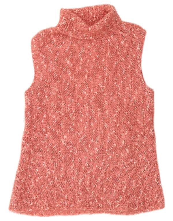 Vestă Vintage pentru femei cu gât rulat Tank Top UK 14 Medium Pink Flecked