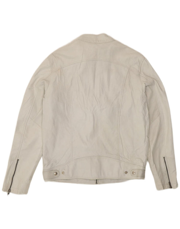 Jachetă de piele vintage pentru motociclist pentru femei UK 18 XL, piele albă