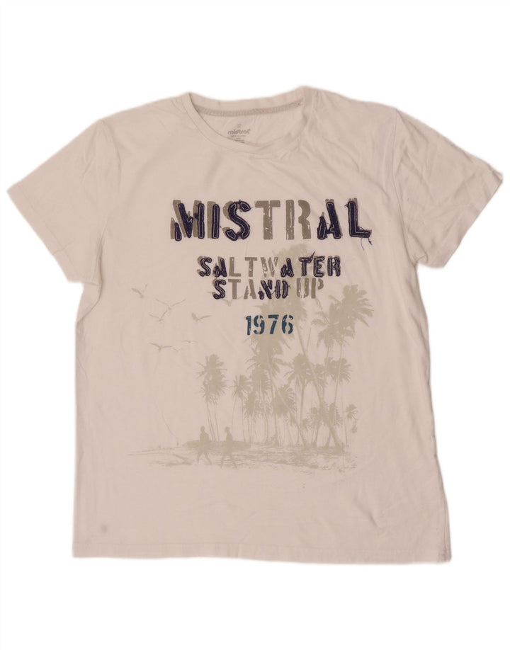 Tricou grafic Mistral pentru bărbați Top mare din bumbac alb