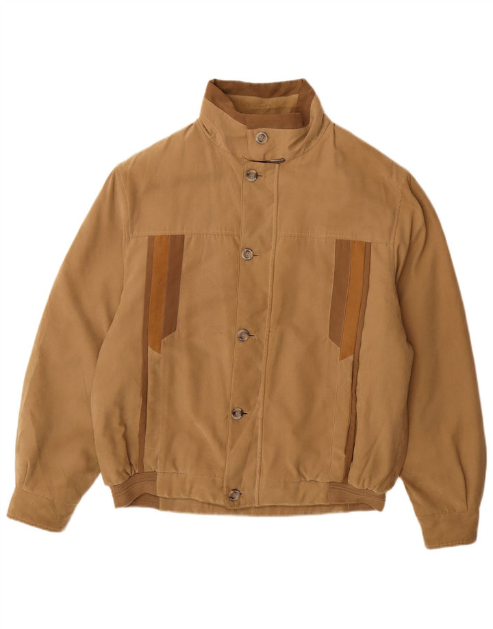 VINTAGE Mens Bomber Jacket IT 48 Medium Beige Polyester