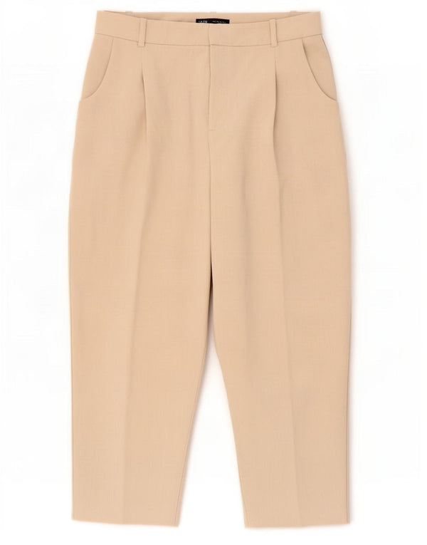 Zara Womens High Waist Pegged Cropped Trousers Large W32 L25 Beige