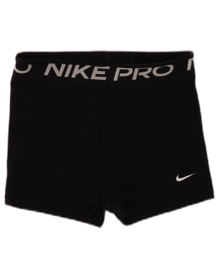 Pantaloni scurți sport Nike Dri Fit Graphic pentru femei UK 12 Poliester mediu negru