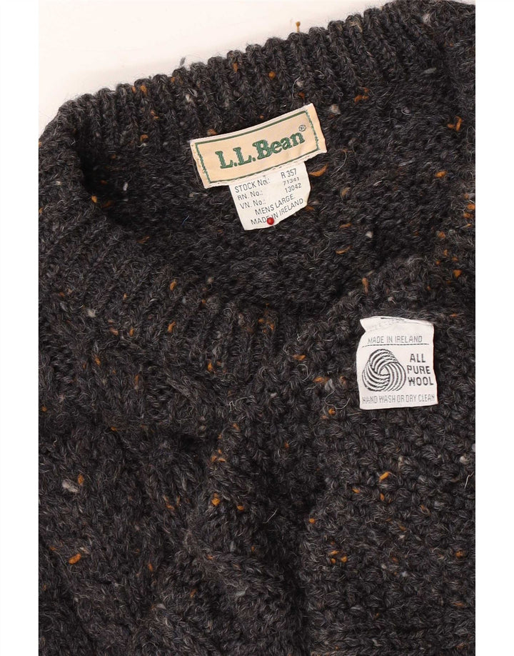 L.L.Bean Pulover pentru bărbați cu gât de barcă din lână mare, gri cu pete
