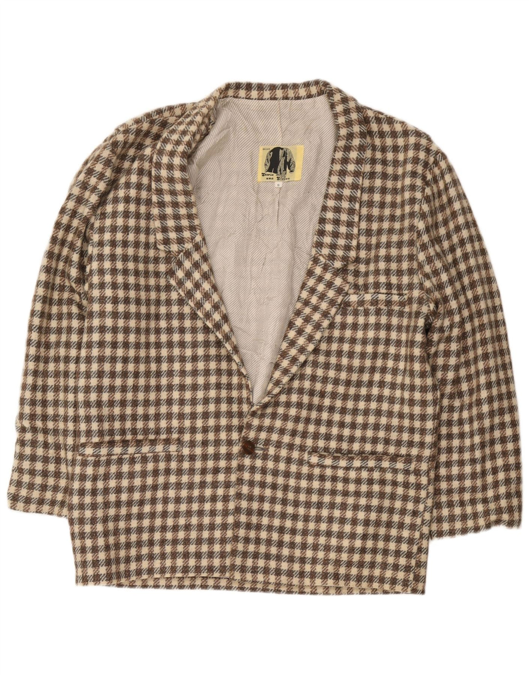 Moda Dossier Jachetă Blazer pentru bărbați cu 1 nasture UK 36 Mic, maro, check