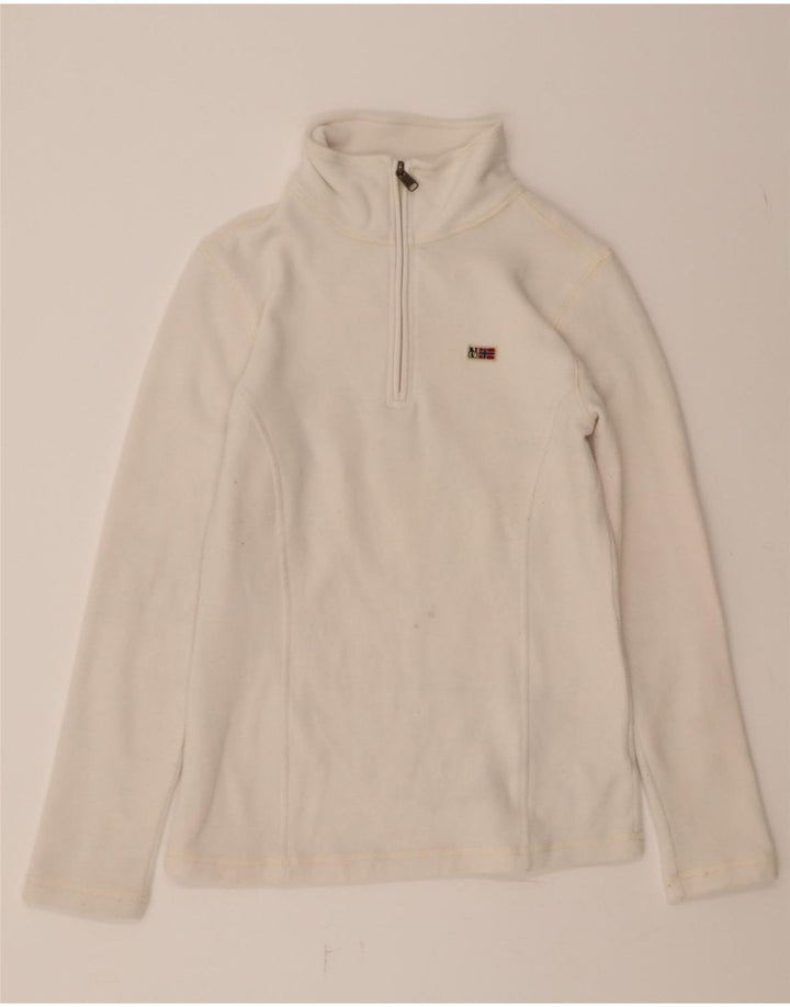 NAPAPIJRI Womens Zip Neck Fleece Jumper UK 12 Medium White Polyester Vintage Napapijri and Second-Hand Napapijri from Messina Hembry 