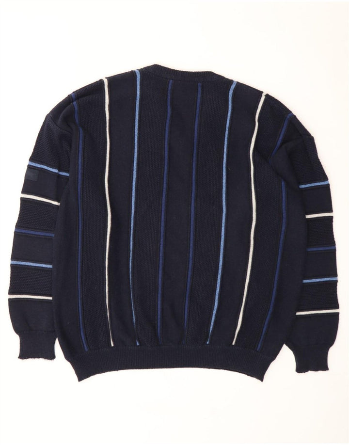 MAREMMA  Mens V-Neck Jumper Sweater IT 52 Large Navy Blue Striped Vintage Maremma and Second-Hand Maremma from Messina Hembry 